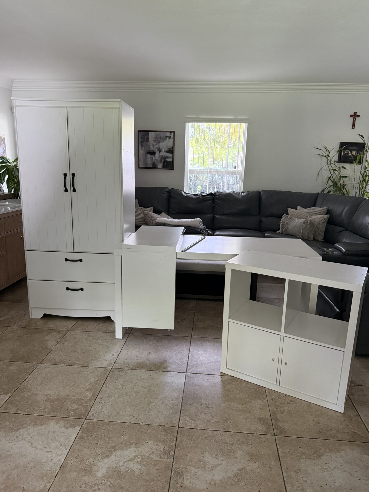 White Armoire/Chest/Storage, Desk and Shelf