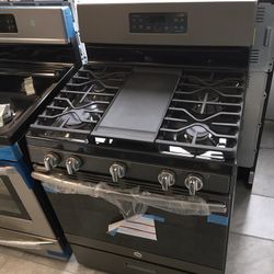 GE SLATE FINISHED GAS RANGE FIVE BURNERS