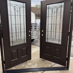 New Entry Door Exterior Fiberglass Size W74 H81.1/2.  Left Hand Inswing Open First  $2200. I Can Do Delivery Local  Or Patio Door New 