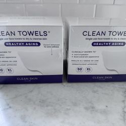 2 boxes of CLEAN SKIN CLUB Healthy Aging Clean Towels® XL 50 count each. 