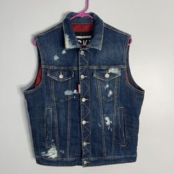 DSquared2 Ski Denim Vest Mens Size 48 Blue Distressed