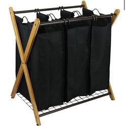 Bamboo 3-Bag Laundry Hamper Black, 29.75 in. H x 19.10 in. W x 27 in.