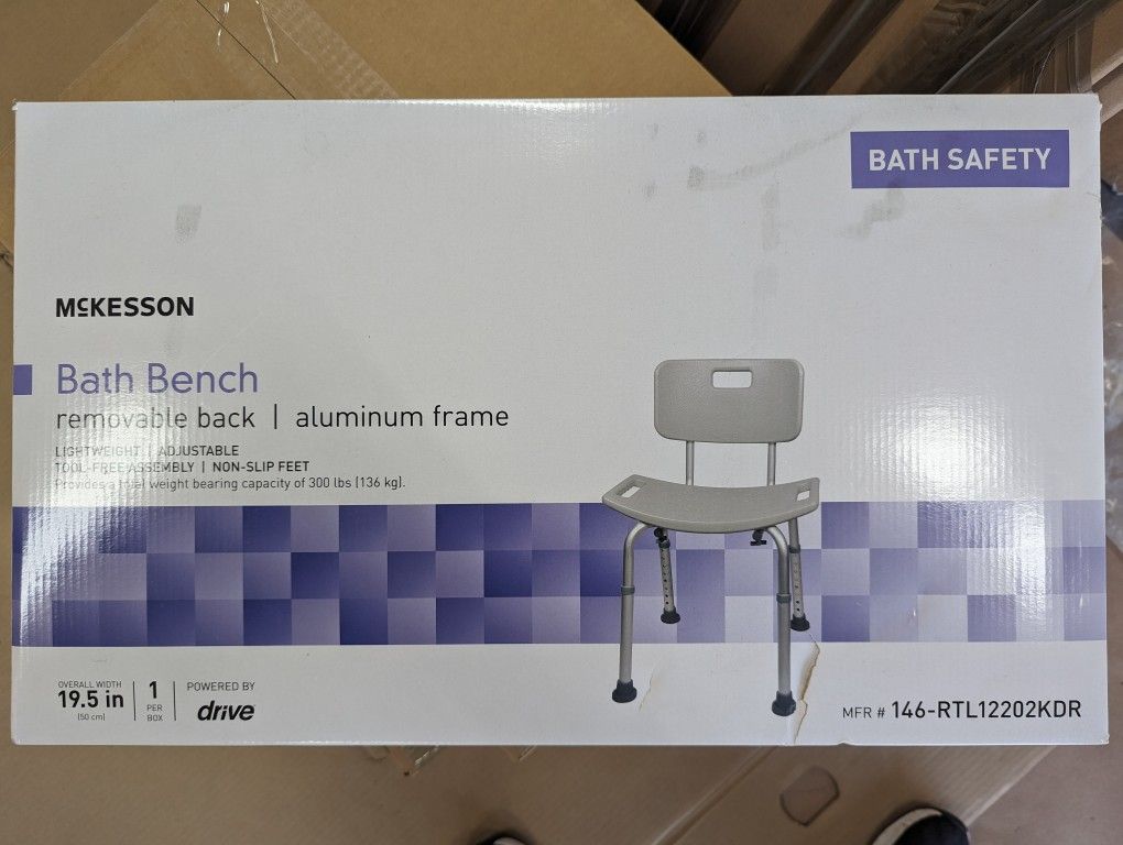 Unused, In Box, McKesson Bath Bench With Removable Back l