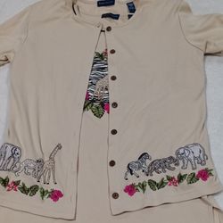 Karen Scott Safari Animal Embroidered Top Set