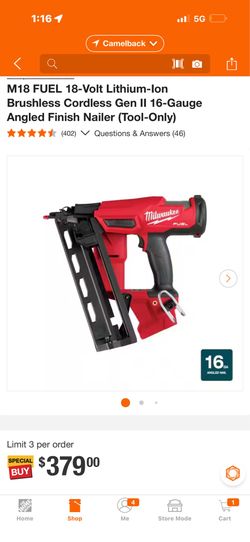 Milwaukee 16 gauge angle finishing nail gun