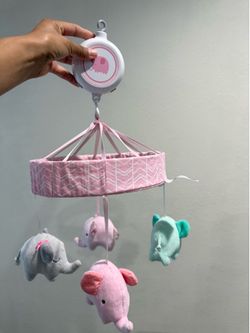Pink/green elephant mobile