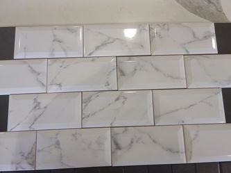 Beveled White Gray Subway Tile