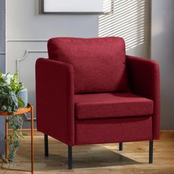 XSPRACER Accent Chair, Comfy Sofa Chair, Armchair for Reading, Living Room, Bedroom, Waiting Room, Linen, Red