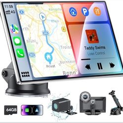 9" Portable CarPlay Screen for Car, CooCom UHD Car Stereo with Touch Screen with Apple CarPlay&Android Auto,4K Dash Cam,1080P Backup Camera