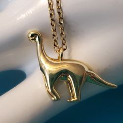 Gold Tone Metal Brachiosaurus Dinosaur Necklace 