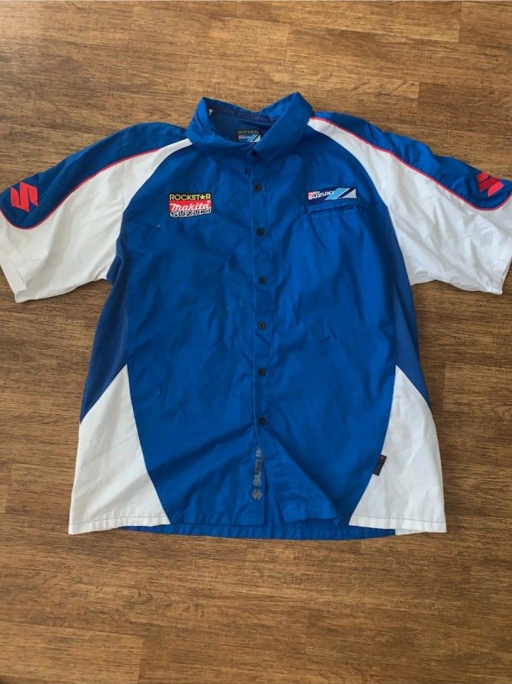 Rare/VTG Official TEAM SUZUKI Racing Sz L Pit Shirt Embroidered Button Up Makita