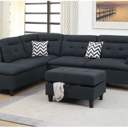 3 PC SECSIONAL SOFA  BLACK  UPHOLSTERY  POLYFIBER NEW IN BOX 