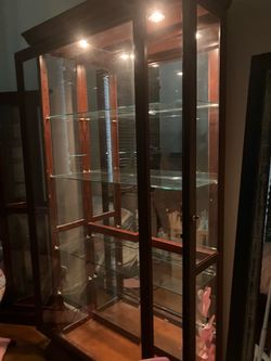 Wood and Glass Curio Display Cabinet with Lights
