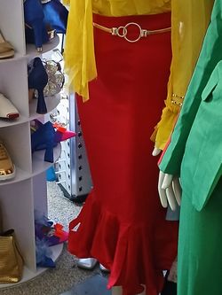 Red Mermaid Maxi Skirt with Gold Belt