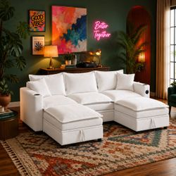 92" Sectional Couches, Cloud Couch Sectional with Storage Dual Ottoman, Oversized 5-Seater L/U Shape