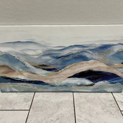 38x20 Inch Blue & Gold Abstract Ocean Canvas Wall Decor