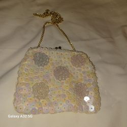 Vintage  Sequined  Beaded  Mini Evening Purse Cream 