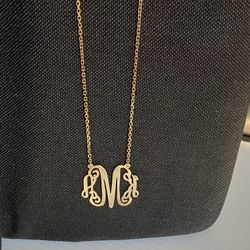 925 Silver Necklace-Gold Toned W/Initial “M”