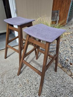MCM Style Wood/Grey Seat BAR STOOLS-Excellent Condition!