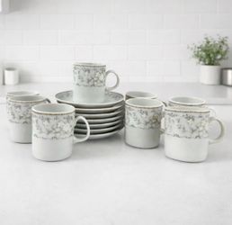 Vintage Porcelana Steatita Brazil Demitasse Cups & Saucers Set of 8