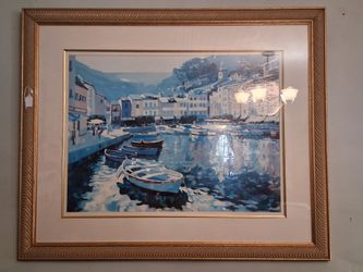 Framed Harbor Scene Art Print