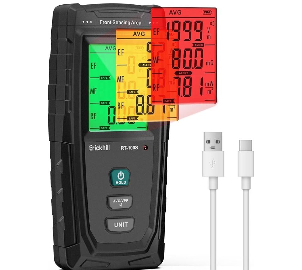 ERICKHILL 3 in 1 EMF Detector, Electromagnetic Field Radiation Detector for EF, RF, MF, WiFi,5G Signal,Triple Alarm Modes, Type-C Charging, EMF Meter