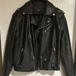 Leather Biker Jacket – Size L, Fit Small