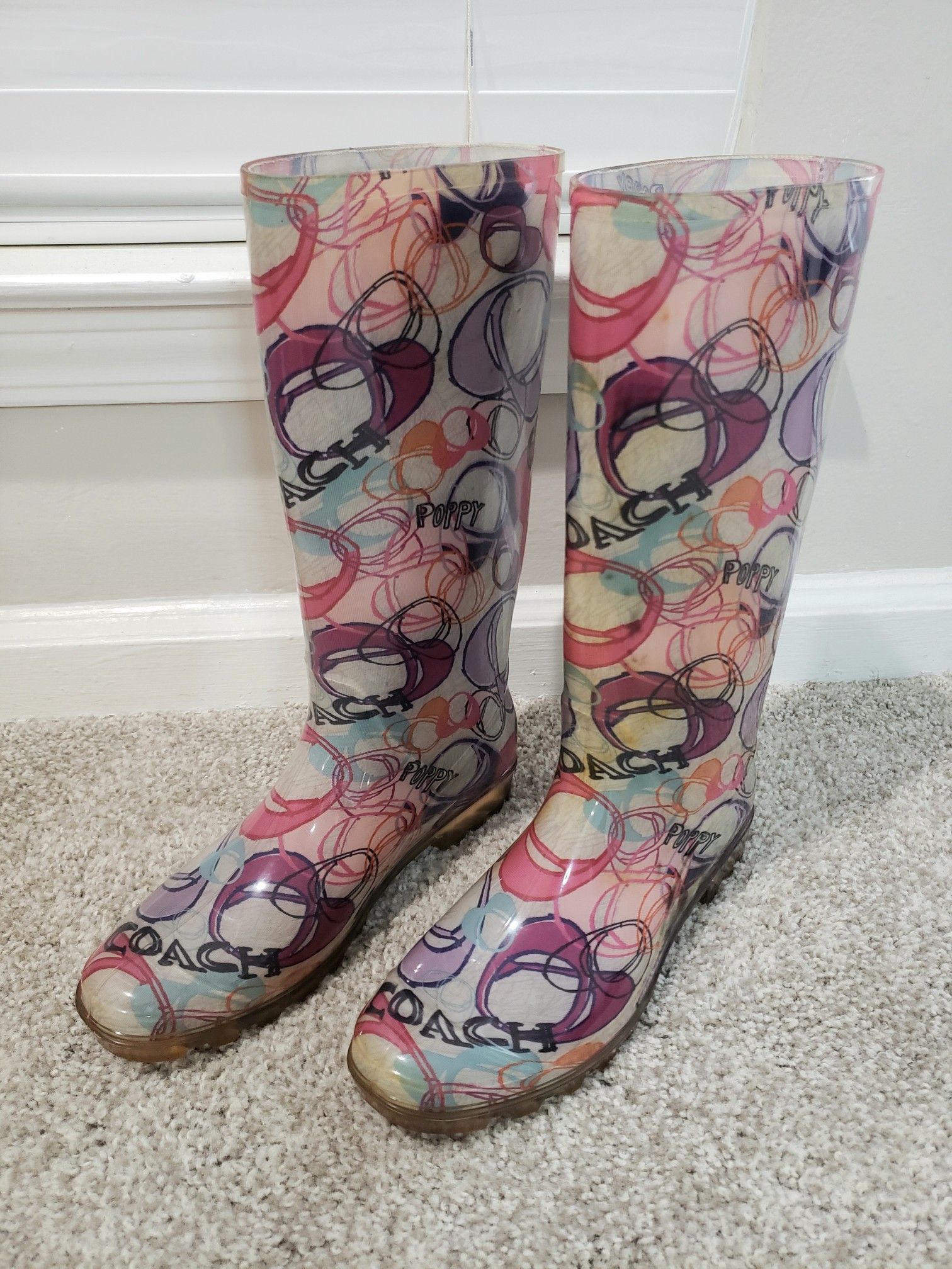 COACH Poppy Rain Boots - Multicolor - Womens Size 9