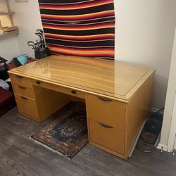 Wooden Desk Glass Top