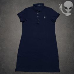Polo Ralph Lauren Polo Shirt Dress Womens L Navy Blue Cotton Short Sleeve Preppy