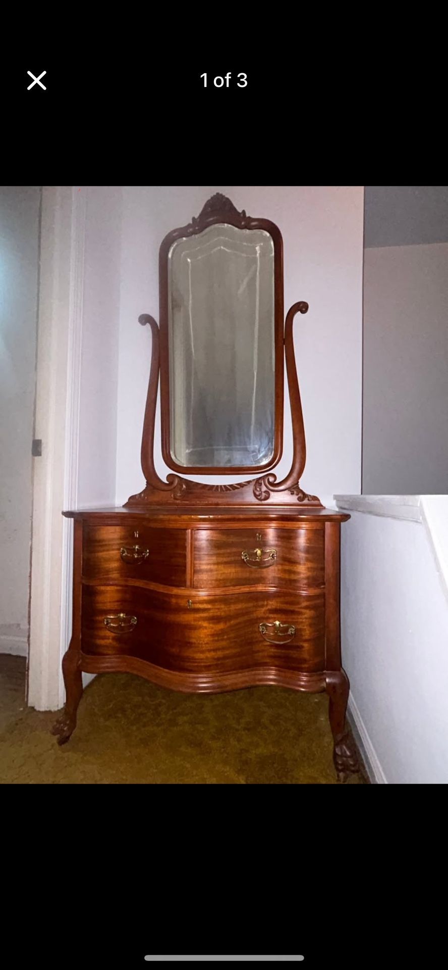 Bedroom Dresser and Mirror- Vintage Antique-Storage and Beauty