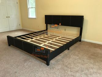Brand New King Size Black Leather Platform Bed Frame (New In Box)