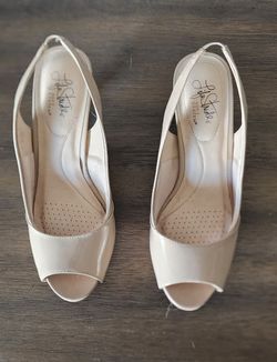 Life Stride Nude Peep-Toe Slingback Wedge Heels and Sandals