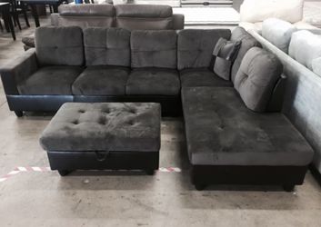 Gray Microfiber Sectional Couch