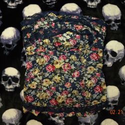 Floral And Navy Lace Ruffle Babydoll Corset Top With Back Tie
