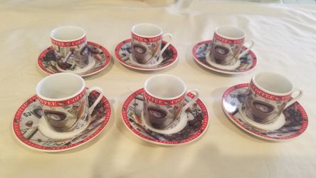 Espresso/Turkish/ Armenian coffe Cups and saucers. Beautiful Design.  12 Pieces.Set Of 6. Woodland hills Ca. 