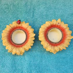 PartyLite Sunflower Buddies Tealight Votive Candle Holder Vintage Porcelain X2