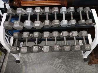 Dumbbells, Bench, Plates, Curl Bar And Stands
