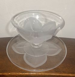 Beautiful Heavy Decorative Glass Pedestal Fruit Bowl And Plate 