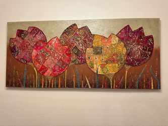 Large Mixed Media Floral Wall Art on Canvas