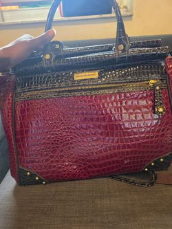 Samantha Brown Crocodile Embossed Burgundy/Black Travel Bag