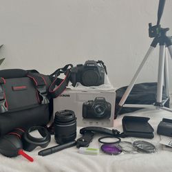 CANON EOS REBEL T100 DSLR CAMERA WITH 18 - 55MM LENS BUNDLE 64GB MEMORY FILTERS SOFTWARE PACKAGE BAG