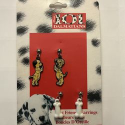 Vintage Disney 101 Dalmatians 2 Pairs Earrings Puppies& Bones NOS