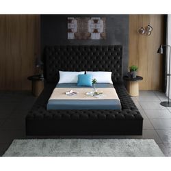 Black Velvet King Bed Frame with Storage Footboard