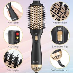 YourMate Hair Dryer Brush Lite Hot Comb Portable Blow Dryer Brush Stylish Hair Drying, Volumizing, Hot Air Brush Adjustable 3 Temps Settings