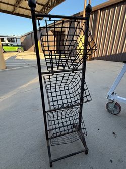 Vintage-Style 3-Tier Metal Wire Basket Storage Stand – Rustic Farmhouse - 4ft tall