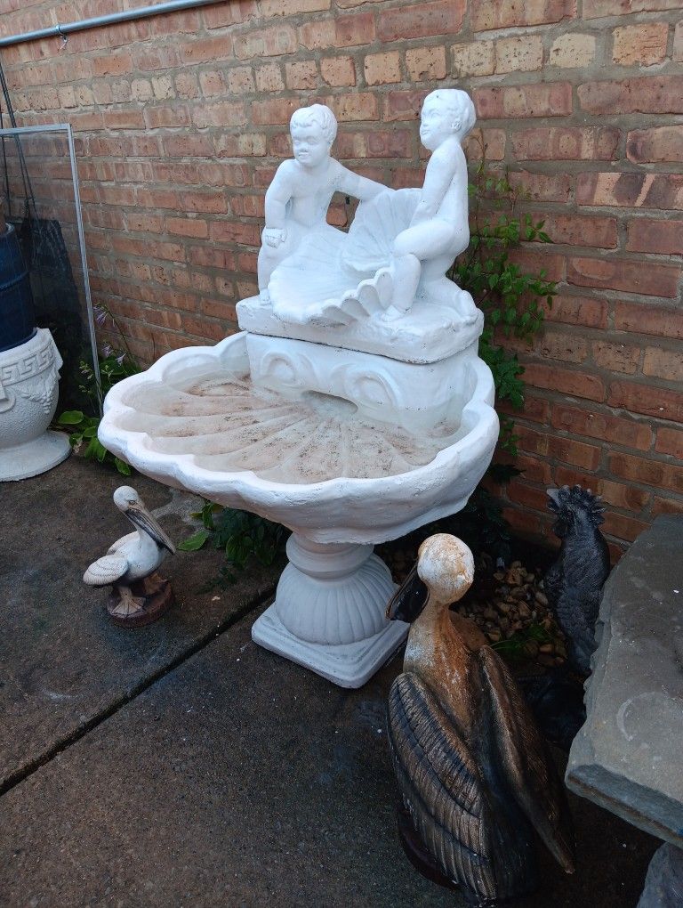 43" Antique Cherub Heavy Solid Concrete Outdoor Patio Fountain W/ New Pump