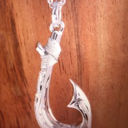 925 silver hawaiian scroll fish hook pendant