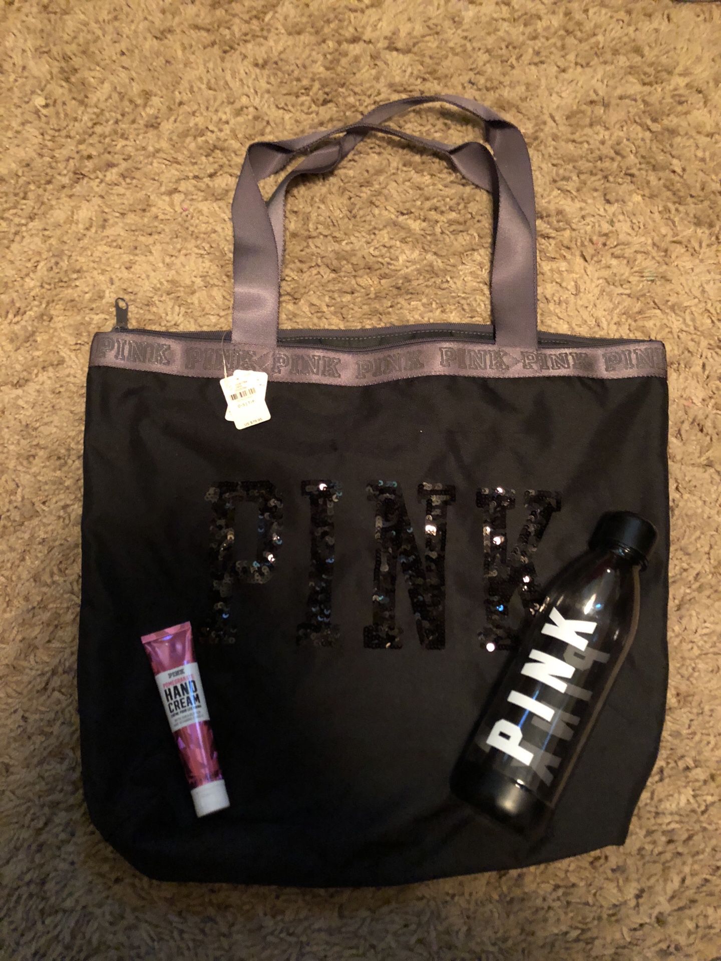 New Victoria Secret Pink bling tote bag with water bottle and Pink's hand  cream all exclusive items rare for Sale in Eagle, ID - OfferUp