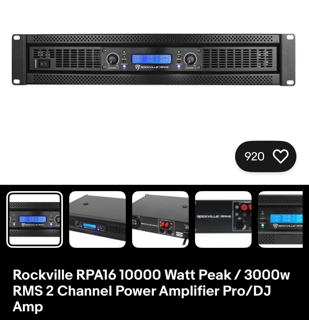 Rockville RPA16 10000 Watt Peak / 3000w RMS 2 Channel Power Amplifier Pro/DJ Amp